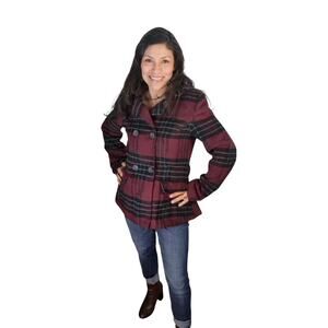 Aeropostale Women's Red and Black Plaid Hooded Coat Medium
